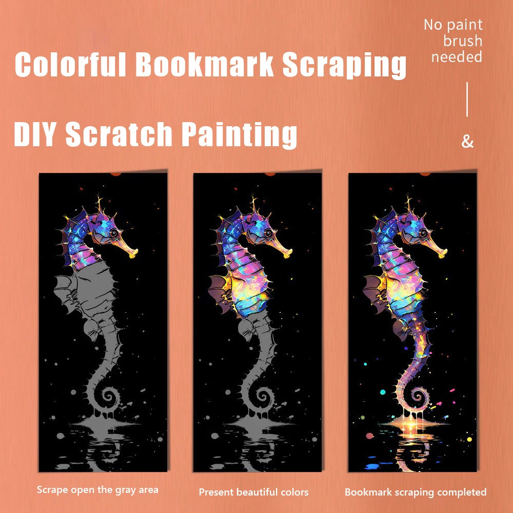 12 Pcs/Set DIY Scratch Painting Animal Bookmarks Colorful for Kids Portable Creative Doodle Art Toy Handmade Night Scene Art