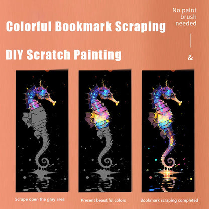 12 Pcs/Set DIY Scratch Painting Animal Bookmarks Colorful for Kids Portable Creative Doodle Art Toy Handmade Night Scene Art
