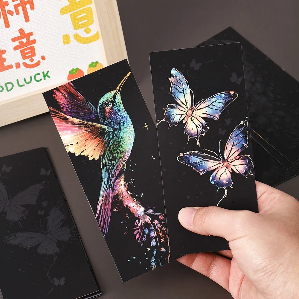 12 Pcs/Set DIY Scratch Painting Animal Bookmarks Colorful for Kids Portable Creative Doodle Art Toy Handmade Night Scene Art