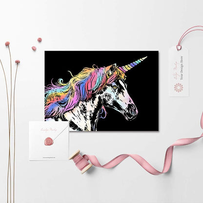 Rainbow Scratch Art Painting Paper (A4) for Kids & Adults, Night View Scratchboard, Art & Craft, Engraving Art Set: 4 Sheets Scratch Cards & Drawing Pen, Clean Brush (Unicorn / Flamingo / Cat / Deer)