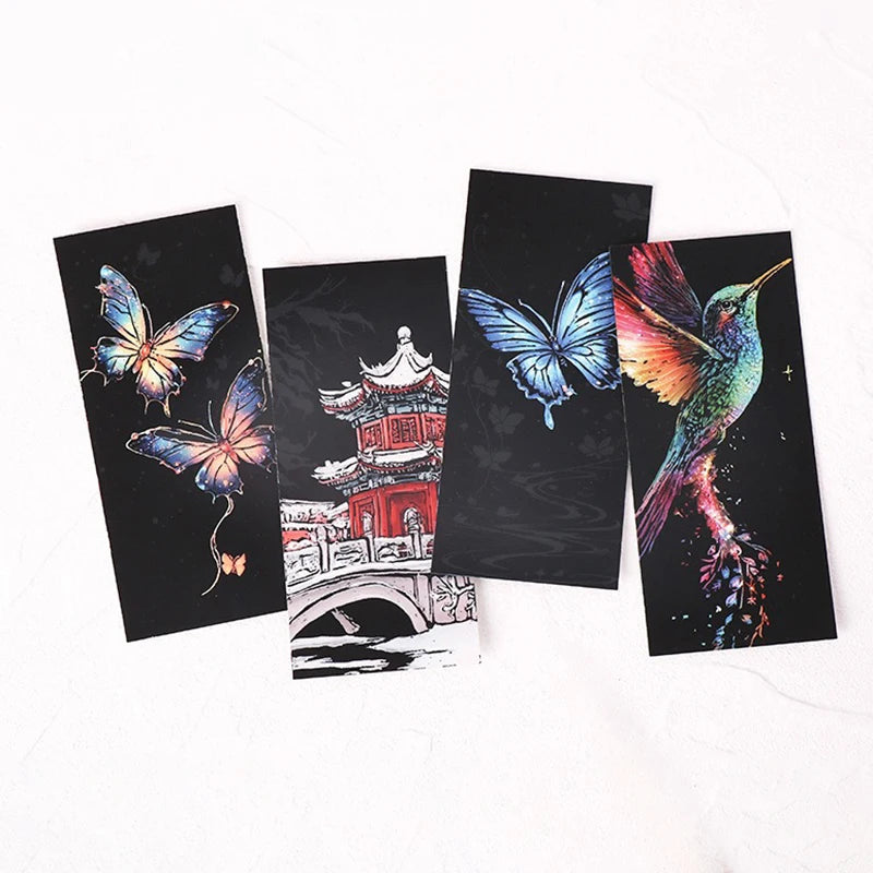 12 Pcs/Set DIY Scratch Painting Animal Bookmarks Colorful for Kids Portable Creative Doodle Art Toy Handmade Night Scene Art