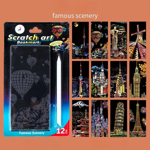 12 Pieces of Magic Scratch Painting Crafts DIY World Scenery Scratch Painting Paper Children Adult Stress Relief Toys DIY Gifts