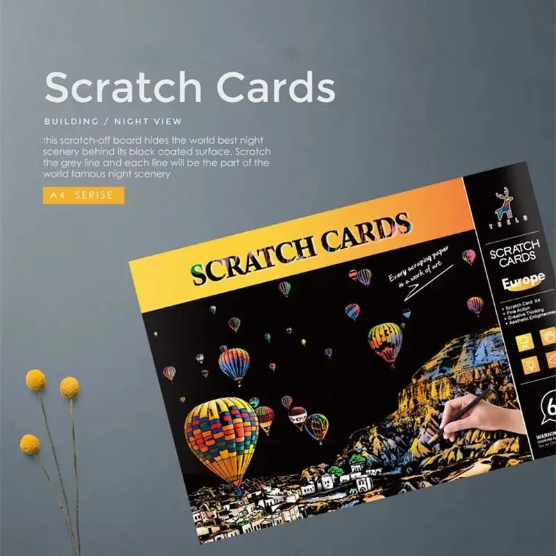 4 Pcs/Set A4 DIY Scraping Painting Creative World Famous Landscape City Building Animals Scratch Painting Drawing Toys
