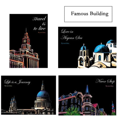 4 Pcs/Set A4 DIY Scraping Painting Creative World Famous Landscape City Building Animals Scratch Painting Drawing Toys