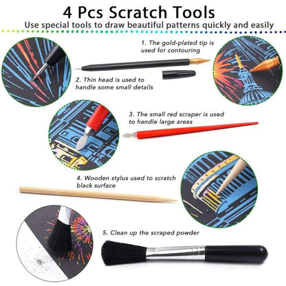 12 Pieces of Magic Scratch Painting Crafts DIY World Scenery Scratch Painting Paper Children Adult Stress Relief Toys DIY Gifts