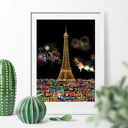 4 Pcs/Set A4 DIY Scraping Painting Creative World Famous Landscape City Building Animals Scratch Painting Drawing Toys