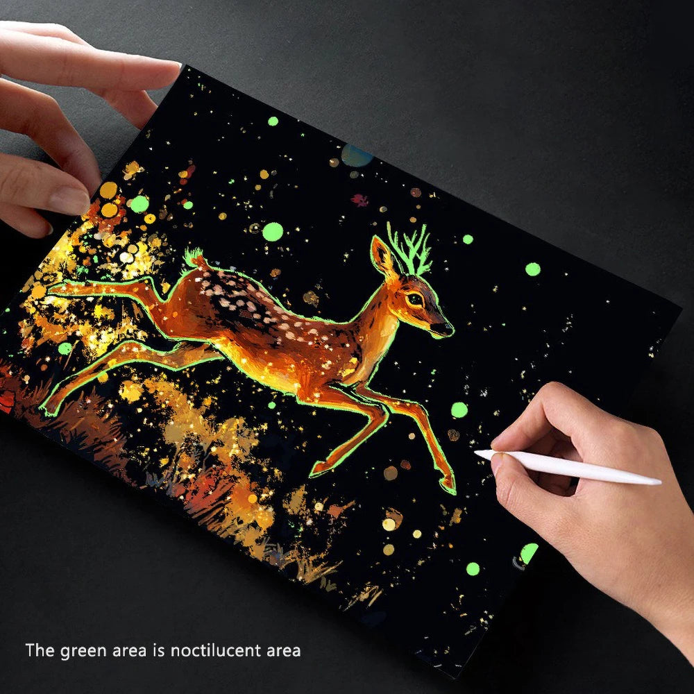 4 Pcs/Set A5 Noctilucent DIY Scratch Painting Castle Lanscape Cute Animal Night View Manual Scratch Painting Drawing