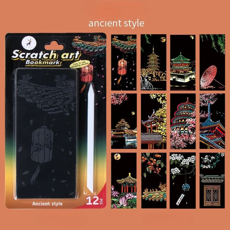 12 Pieces of Magic Scratch Painting Crafts DIY World Scenery Scratch Painting Paper Children Adult Stress Relief Toys DIY Gifts