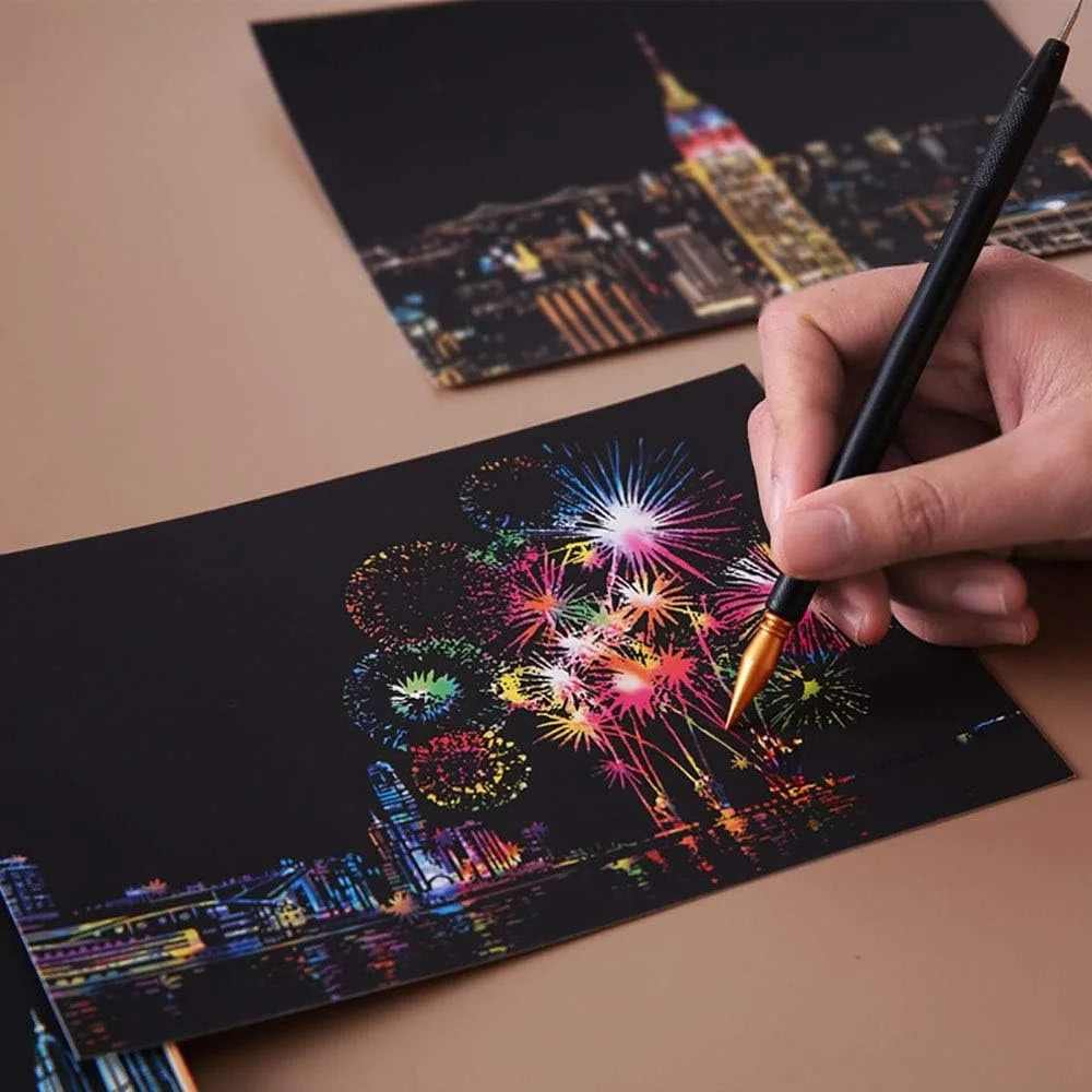 12 Pieces of Magic Scratch Painting Crafts DIY World Scenery Scratch Painting Paper Children Adult Stress Relief Toys DIY Gifts